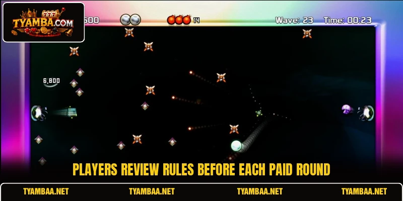Players review rules before each paid round Players review rules before each paid round